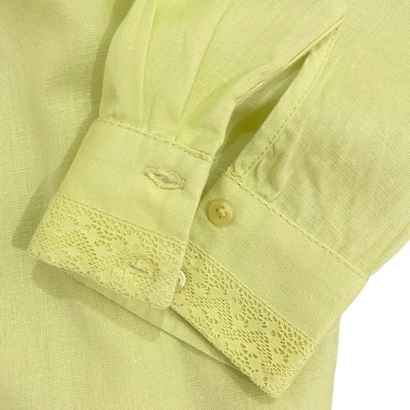 Anthropologie Pilcro Nayeli beaded rhinestone lace linen chartreuse shirt 1x - Picture 9 of 15